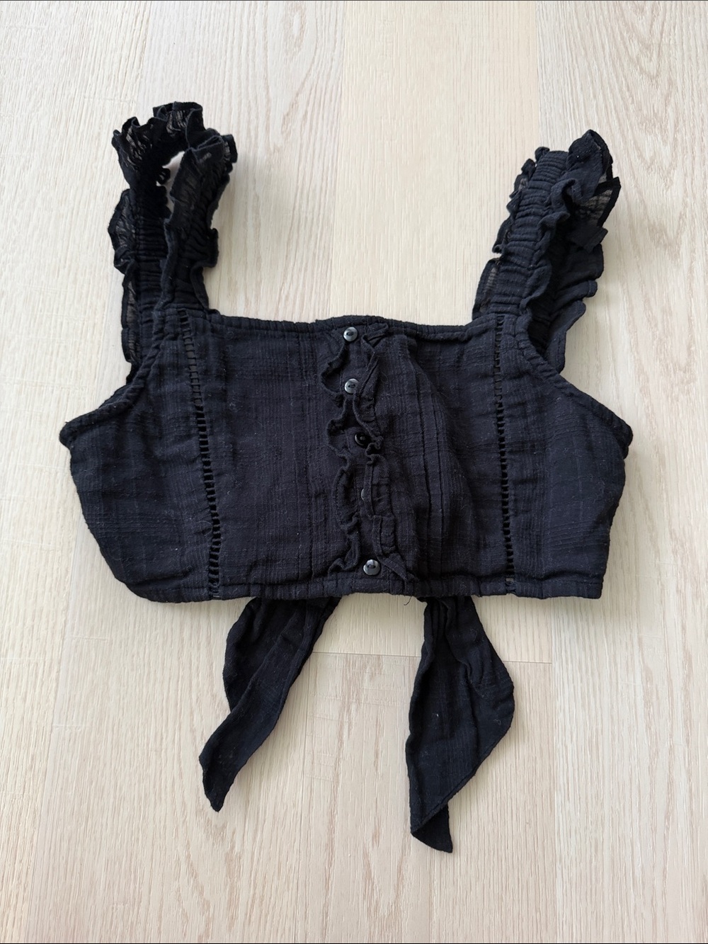 NWOT Cotton On Black Ruffle Tie-Back Crop Top Size Small